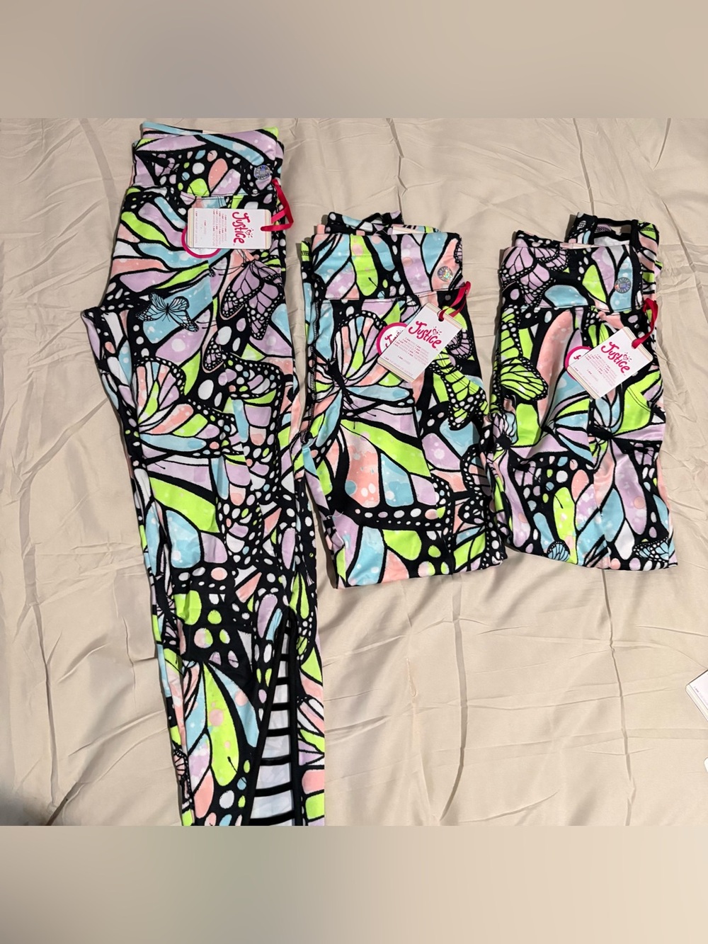 Justice Girls Bundle of Butterfly Leggings with Lattice Detailing, NWT, 16/18